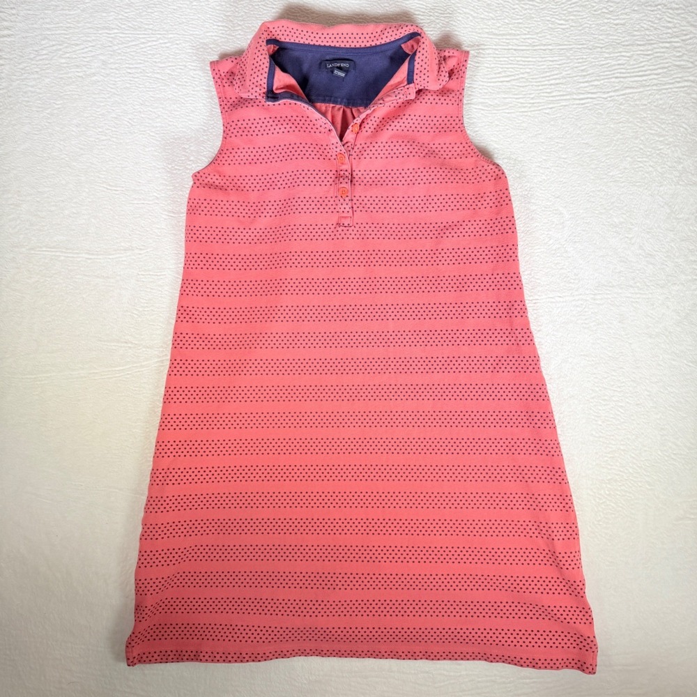 Lands End Coral Golf Polo Pokadot Dress Sleeveless‎ Women Medium